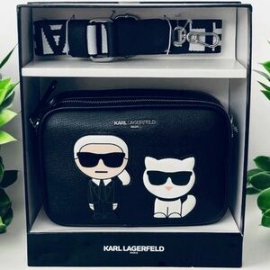 Karl Lagerfeld Black K/Ikonik Camera Bag with Cartoon Karl & Choupette
